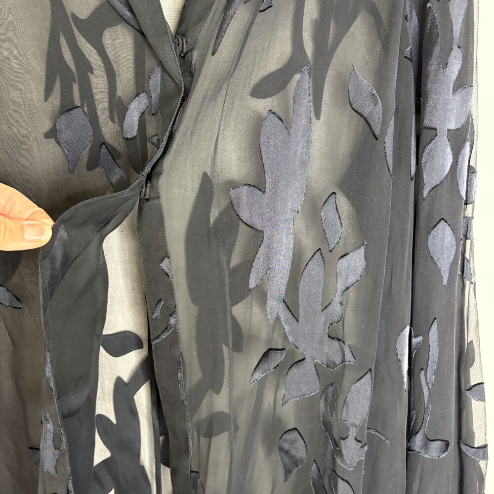 Soft Surroundings Silk Blend Floral Burnout Sheer Kimono Duster Black M - Picture 8 of 10